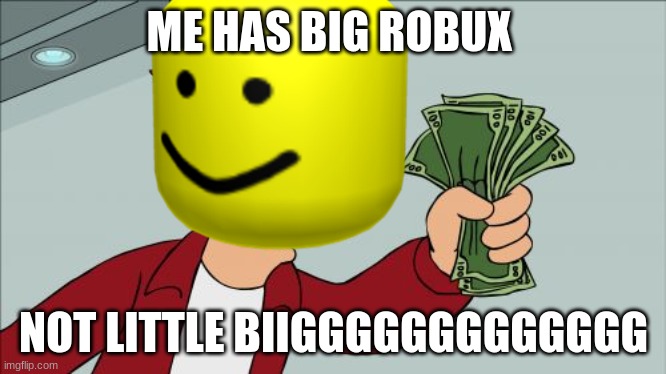 Shut Up And Take My Money Fry | ME HAS BIG ROBUX; NOT LITTLE BIIGGGGGGGGGGGGG | image tagged in memes,shut up and take my money fry | made w/ Imgflip meme maker