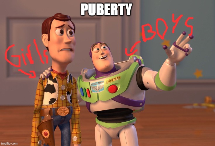 Puberty | PUBERTY | image tagged in memes,x x everywhere | made w/ Imgflip meme maker