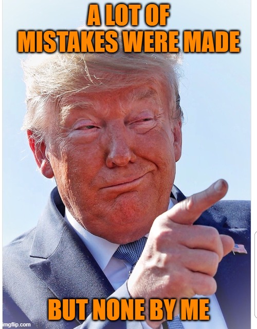 Trump pointing | A LOT OF MISTAKES WERE MADE; BUT NONE BY ME | image tagged in trump pointing | made w/ Imgflip meme maker