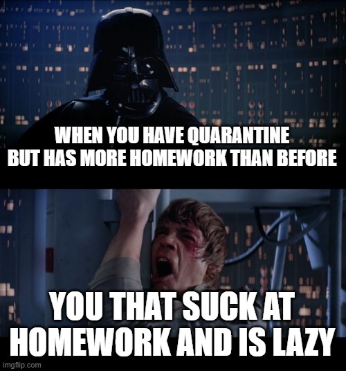 Online Classes | WHEN YOU HAVE QUARANTINE BUT HAS MORE HOMEWORK THAN BEFORE; YOU THAT SUCK AT HOMEWORK AND IS LAZY | image tagged in memes,star wars no | made w/ Imgflip meme maker