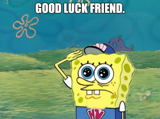 GOOD LUCK FRIEND. | image tagged in spongebob salute | made w/ Imgflip meme maker