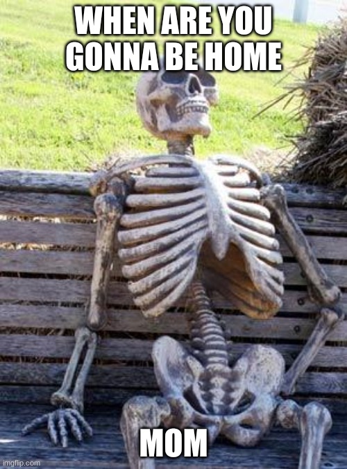 Waiting Skeleton Meme | WHEN ARE YOU GONNA BE HOME; MOM | image tagged in memes,waiting skeleton | made w/ Imgflip meme maker