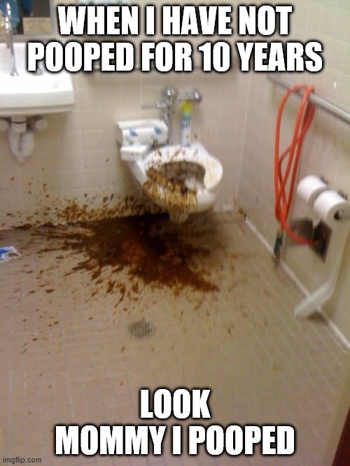 10 years | WHEN I HAVE NOT POOPED FOR 10 YEARS; LOOK MOMMY I POOPED | image tagged in girls poop too | made w/ Imgflip meme maker