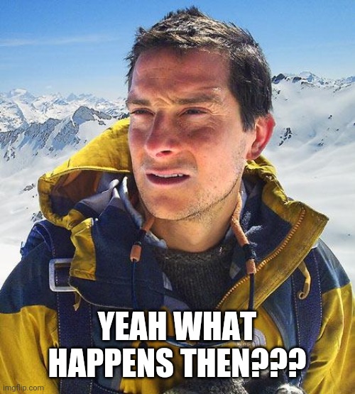 Bear Grylls Meme | YEAH WHAT HAPPENS THEN??? | image tagged in memes,bear grylls | made w/ Imgflip meme maker