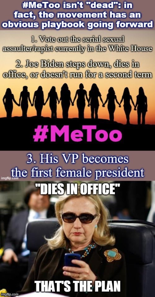 When you set them up for the perfect punchline (collab between KylieFan_89 and RedBarron1) | image tagged in metoo,killary,political humor,sexual assault,politics lol,joe biden | made w/ Imgflip meme maker