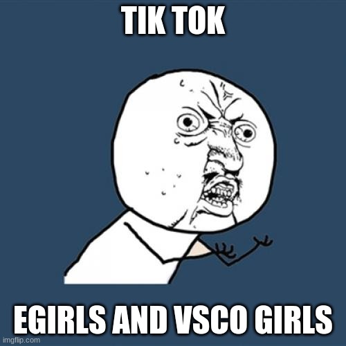 XD | TIK TOK; EGIRLS AND VSCO GIRLS | image tagged in memes,y u no | made w/ Imgflip meme maker