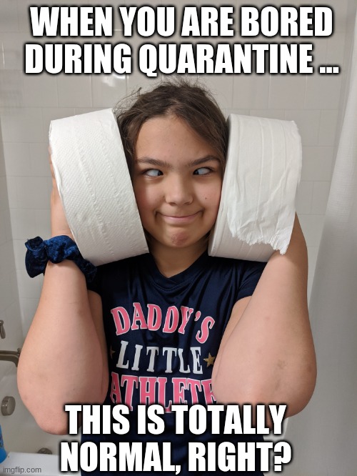 My mom bought something rediculous and I was bored | WHEN YOU ARE BORED DURING QUARANTINE ... THIS IS TOTALLY NORMAL, RIGHT? | image tagged in funny,funny memes | made w/ Imgflip meme maker