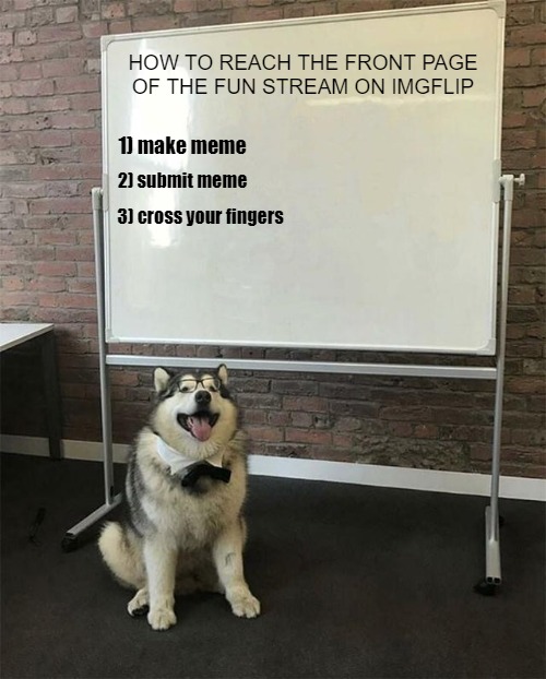 If you need a more advanced instruction, buy my book. | HOW TO REACH THE FRONT PAGE OF THE FUN STREAM ON IMGFLIP; 1) make meme; 2) submit meme; 3) cross your fingers | image tagged in how to be a good boy,fun stream,imgflip | made w/ Imgflip meme maker