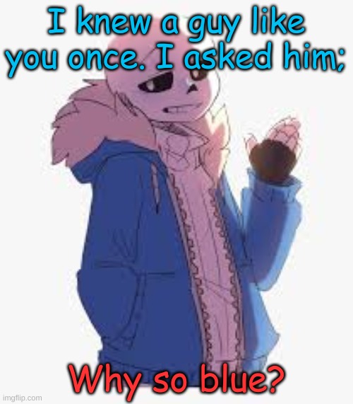 Sans- Sup | I knew a guy like you once. I asked him; Why so blue? | image tagged in sans- sup | made w/ Imgflip meme maker