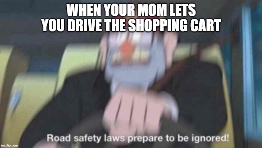 Road safety laws prepare to be ignored! | WHEN YOUR MOM LETS YOU DRIVE THE SHOPPING CART | image tagged in road safety laws prepare to be ignored | made w/ Imgflip meme maker