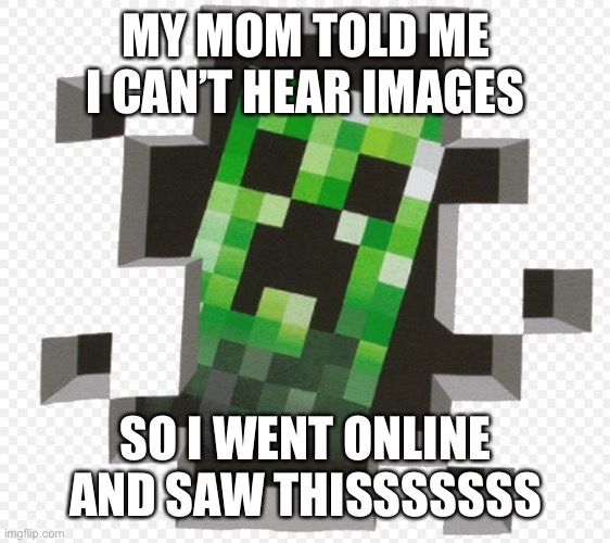 Minecraft Creeper | MY MOM TOLD ME I CAN’T HEAR IMAGES; SO I WENT ONLINE AND SAW THISSSSSSS | image tagged in minecraft creeper | made w/ Imgflip meme maker