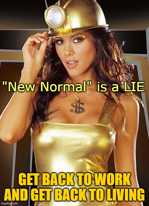#ReopenAmerica | "New Normal" is a LIE; GET BACK TO WORK AND GET BACK TO LIVING | image tagged in sexy miner | made w/ Imgflip meme maker
