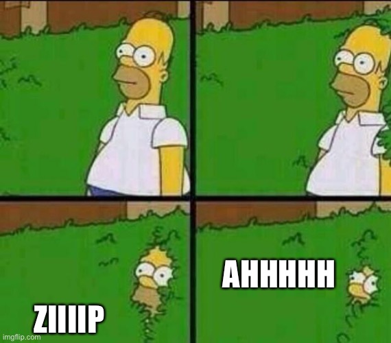 I gotta go.  Now! | AHHHHH; ZIIIIP | image tagged in homer simpson in bush - large,pee,memes,funny | made w/ Imgflip meme maker