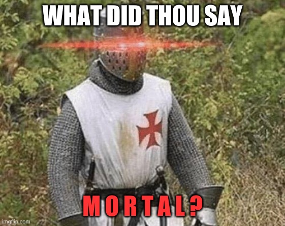 Growing Stronger Crusader | WHAT DID THOU SAY M O R T A L ? | image tagged in growing stronger crusader | made w/ Imgflip meme maker