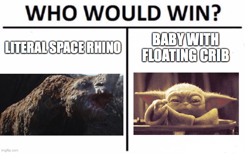 Who would win | LITERAL SPACE RHINO; BABY WITH FLOATING CRIB | image tagged in memes,who would win | made w/ Imgflip meme maker