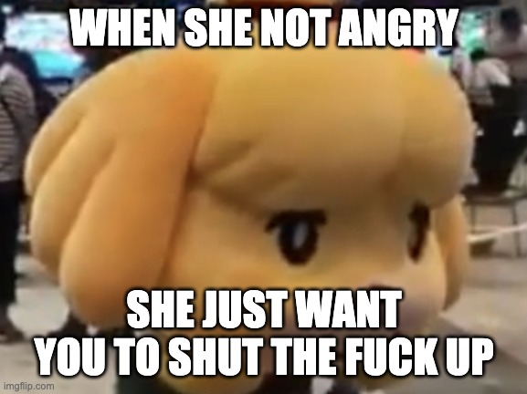 Isabelle Omg | WHEN SHE NOT ANGRY SHE JUST WANT YOU TO SHUT THE FUCK UP | image tagged in isabelle omg | made w/ Imgflip meme maker