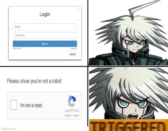 Such discrimination | image tagged in danganronpa,computers,triggered | made w/ Imgflip meme maker