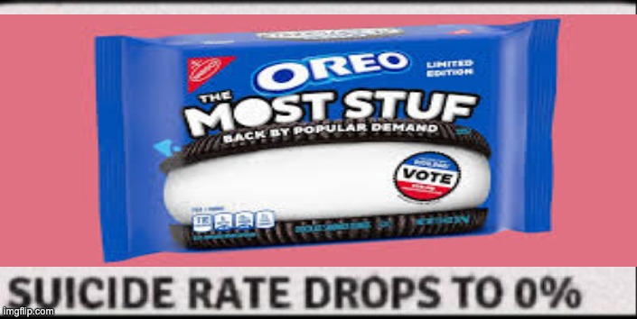 image tagged in suicide rate drops to 0,oreos,oreo stuff,oreo | made w/ Imgflip meme maker