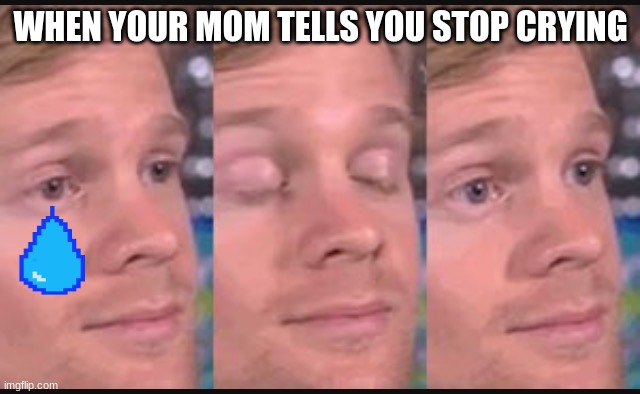 Blinking guy | WHEN YOUR MOM TELLS YOU STOP CRYING | image tagged in blinking guy | made w/ Imgflip meme maker