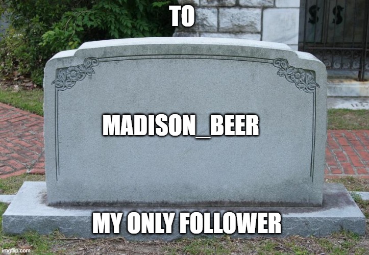 She Left me followerless | TO; MADISON_BEER; MY ONLY FOLLOWER | image tagged in gravestone | made w/ Imgflip meme maker
