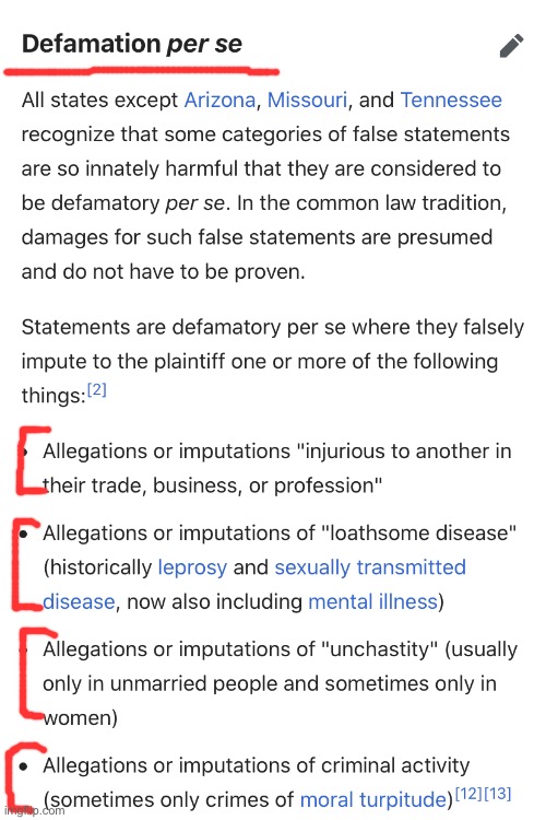 The definition of “defamation per se.” Interesting stuff! | image tagged in defamation per se,interesting,the daily struggle imgflip edition,first world imgflip problems,imgflip mods,imgflip community | made w/ Imgflip meme maker