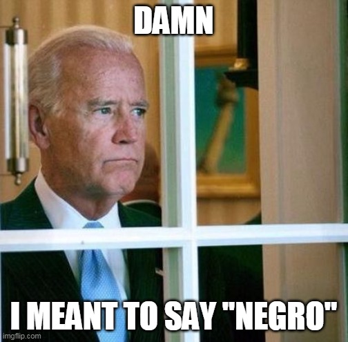 Sad Joe Biden | DAMN I MEANT TO SAY "NEGRO" | image tagged in sad joe biden | made w/ Imgflip meme maker
