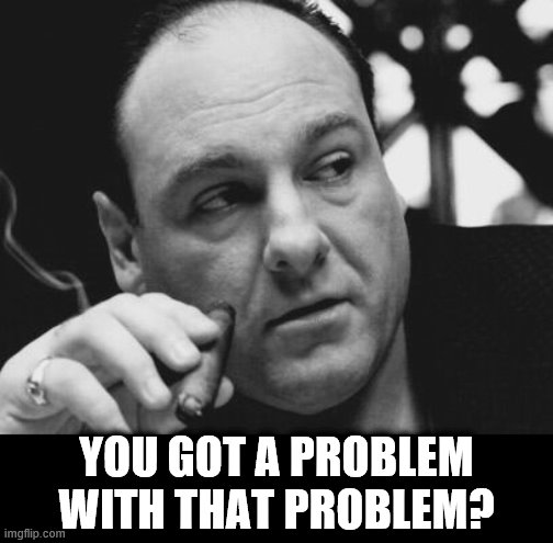 Tony Soprano Admin Gangster | YOU GOT A PROBLEM WITH THAT PROBLEM? | image tagged in tony soprano admin gangster | made w/ Imgflip meme maker