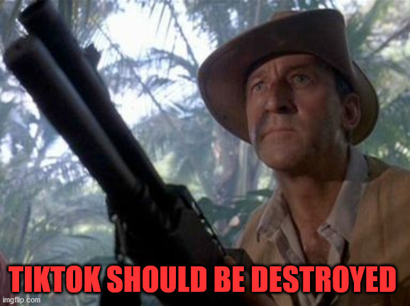 Clever Girl(?!) | TIKTOK SHOULD BE DESTROYED | image tagged in tik tok,jurassic park | made w/ Imgflip meme maker