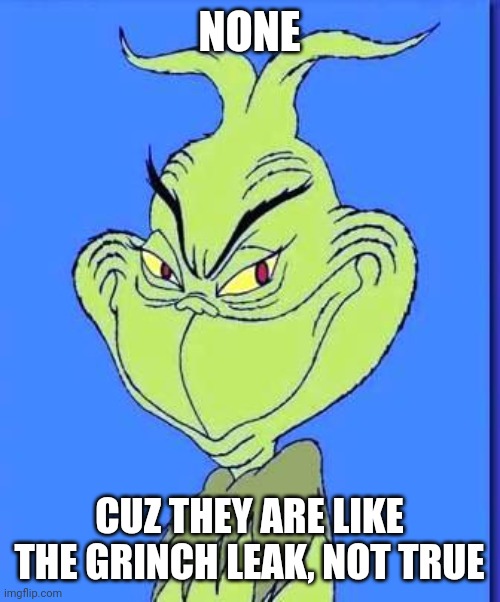 Good Grinch | NONE CUZ THEY ARE LIKE THE GRINCH LEAK, NOT TRUE | image tagged in good grinch | made w/ Imgflip meme maker