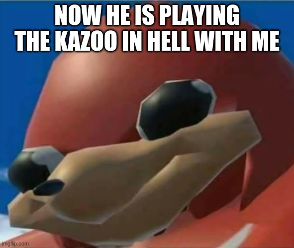 NOW HE IS PLAYING THE KAZOO IN HELL WITH ME | image tagged in ugandan knuckles | made w/ Imgflip meme maker