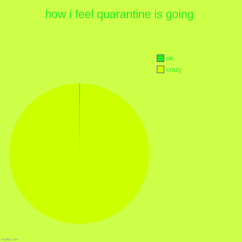 quarantine | how i feel quarantine is going | crazy, ok | image tagged in charts,pie charts | made w/ Imgflip chart maker