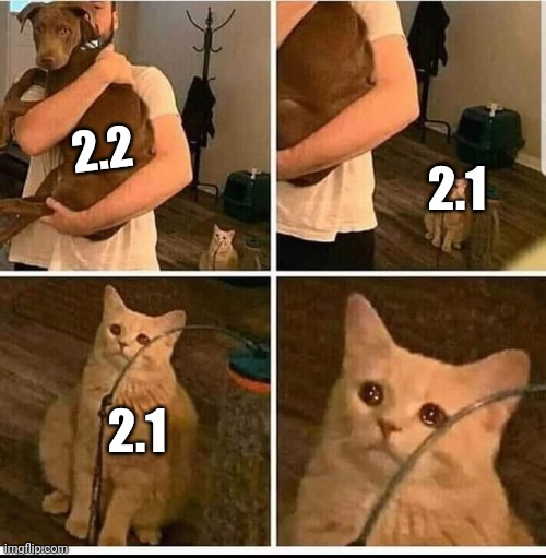 Srb2 | 2.2; 2.1; 2.1 | image tagged in man holding dog but cat is sad | made w/ Imgflip meme maker
