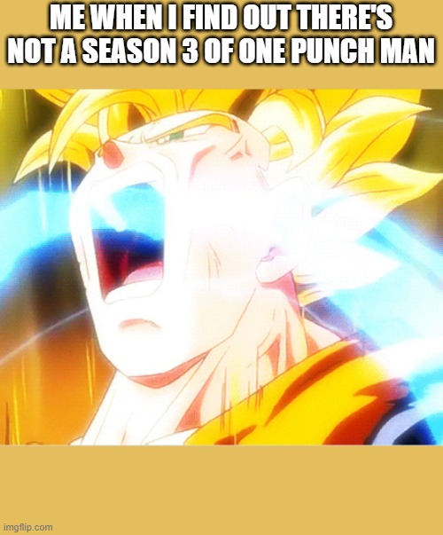 rage confirmed | ME WHEN I FIND OUT THERE'S NOT A SEASON 3 OF ONE PUNCH MAN | image tagged in goku rage | made w/ Imgflip meme maker