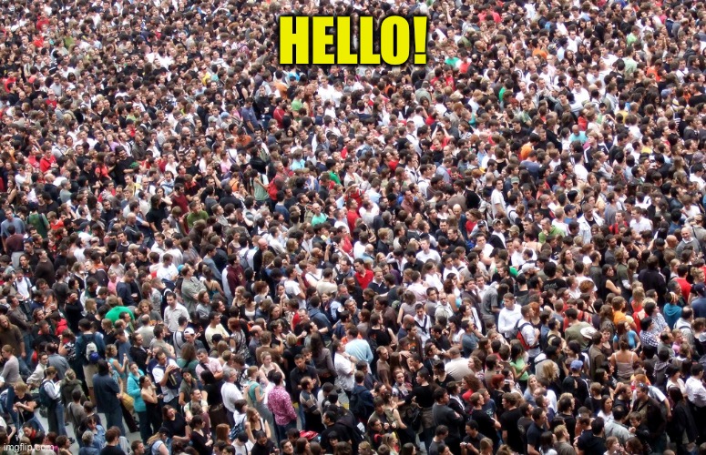 crowd of people | HELLO! | image tagged in crowd of people | made w/ Imgflip meme maker