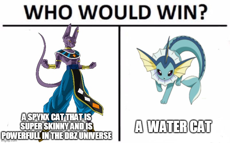 Who Would Win? Meme | A SPYNX CAT THAT IS SUPER SKINNY AND IS POWERFULL IN THE DBZ UNIVERSE; A  WATER CAT | image tagged in memes,who would win | made w/ Imgflip meme maker