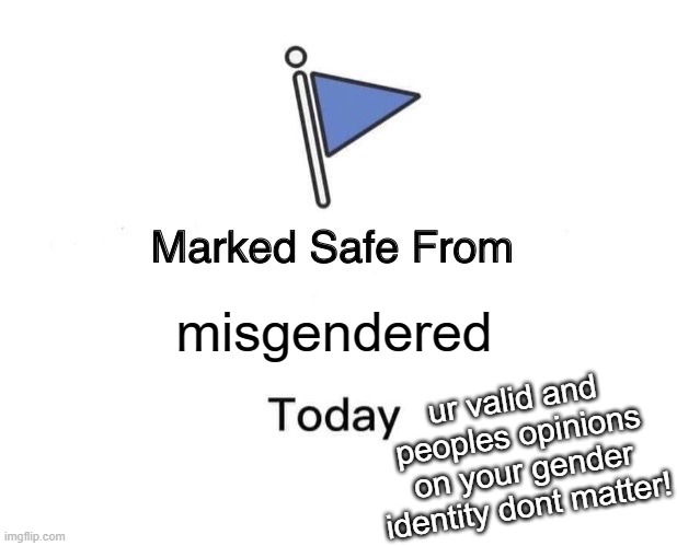 Marked Safe From | misgendered; ur valid and peoples opinions on your gender identity dont matter! | image tagged in memes,marked safe from | made w/ Imgflip meme maker