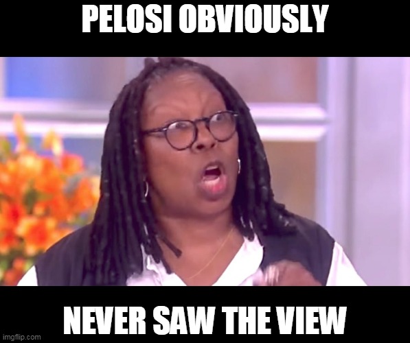 Deranged Whoopi | PELOSI OBVIOUSLY NEVER SAW THE VIEW | image tagged in deranged whoopi | made w/ Imgflip meme maker