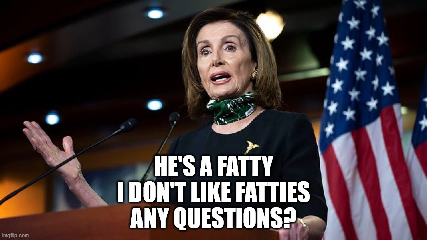 Morbidly Obese | HE'S A FATTY
I DON'T LIKE FATTIES
ANY QUESTIONS? | image tagged in fat shame,donald trump,nancy pelosi wtf | made w/ Imgflip meme maker