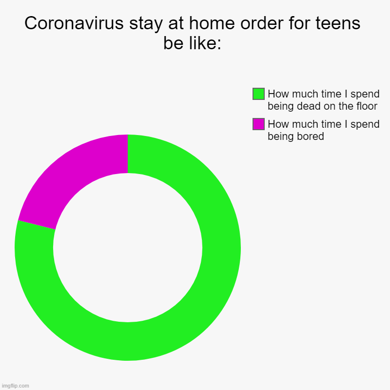 Coronavirus stay at home order for teens be like: | How much time I spend being bored, How much time I spend being dead on the floor | image tagged in charts,donut charts | made w/ Imgflip chart maker