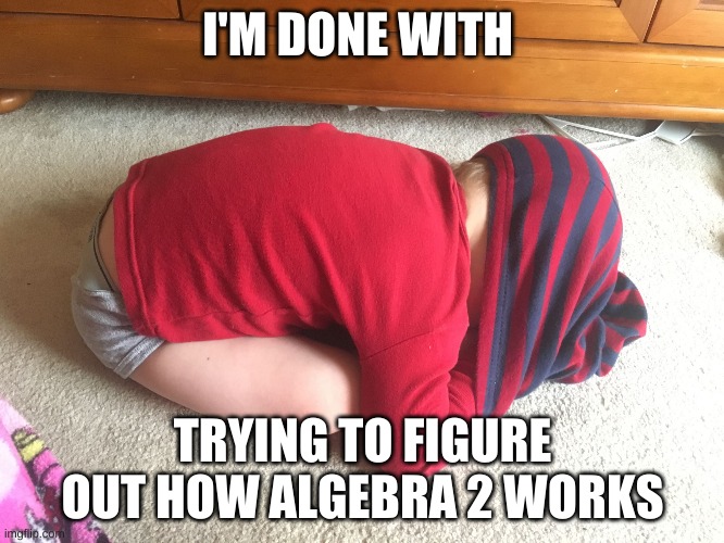 Yes, the school year ends next week and yes I still don't understand it. | I'M DONE WITH; TRYING TO FIGURE OUT HOW ALGEBRA 2 WORKS | image tagged in i'm done adulting | made w/ Imgflip meme maker