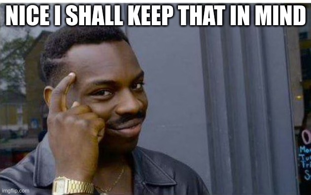 Logic thinker | NICE I SHALL KEEP THAT IN MIND | image tagged in logic thinker | made w/ Imgflip meme maker