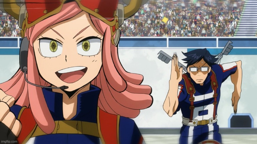 Mei with Iida running at her | image tagged in mha | made w/ Imgflip meme maker