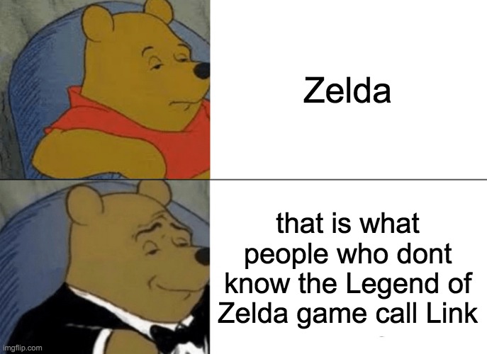 Pooh | Zelda; that is what people who dont know the Legend of Zelda game call Link | image tagged in memes,tuxedo winnie the pooh | made w/ Imgflip meme maker