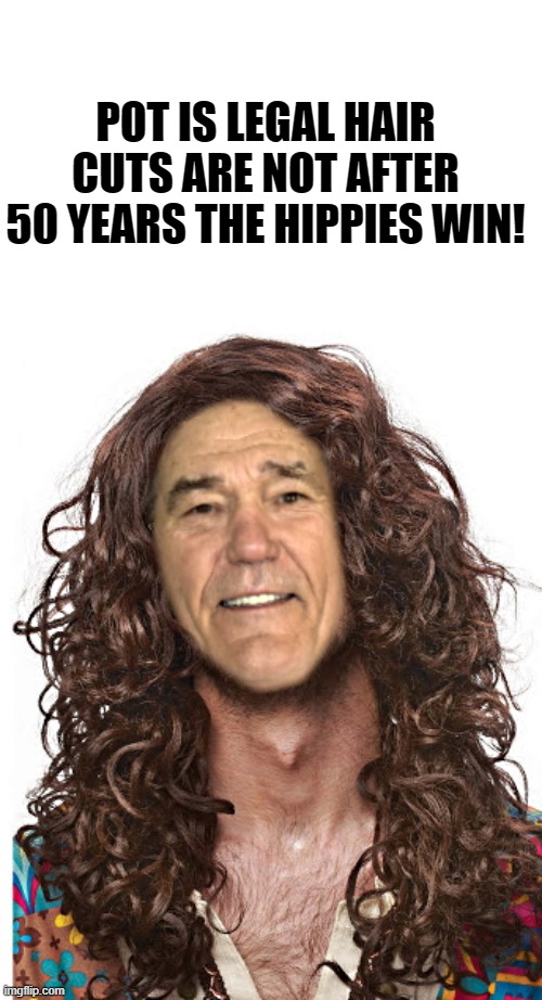 hippies win! | POT IS LEGAL HAIR CUTS ARE NOT AFTER 50 YEARS THE HIPPIES WIN! | image tagged in pot,hair cuts,hippies | made w/ Imgflip meme maker