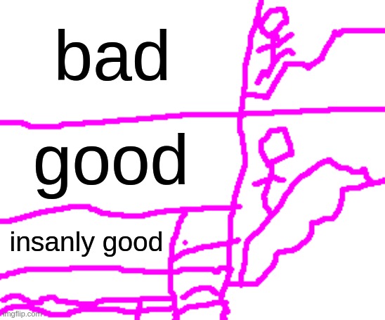 crappy meme 1 explanation | bad; good; insanly good | image tagged in crappy meme 1 | made w/ Imgflip meme maker