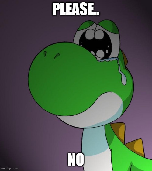 Sad Yoshi | PLEASE.. NO | image tagged in sad yoshi | made w/ Imgflip meme maker