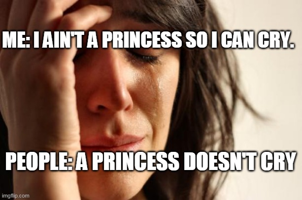 First World Problems | ME: I AIN'T A PRINCESS SO I CAN CRY. PEOPLE: A PRINCESS DOESN'T CRY | image tagged in memes,first world problems | made w/ Imgflip meme maker