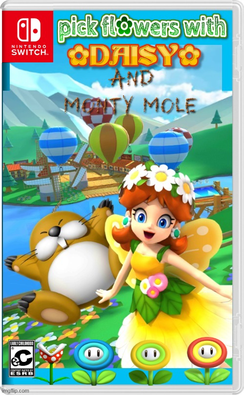 MONTY MOLE AND DAISY GO FLOWER PICKING | image tagged in daisy,spring daisy flowers,super mario,flowers,nintendo switch,fake switch games | made w/ Imgflip meme maker