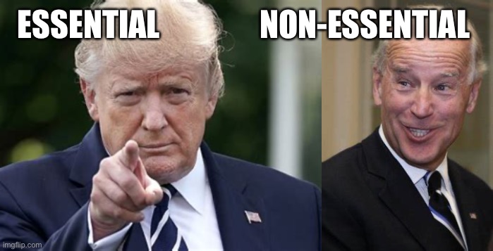 Trump is essential | ESSENTIAL                NON-ESSENTIAL | image tagged in trump,biden,leader | made w/ Imgflip meme maker