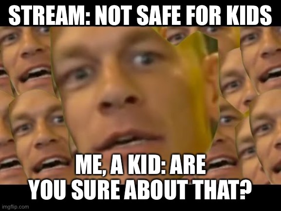Are you sure about that | STREAM: NOT SAFE FOR KIDS; ME, A KID: ARE YOU SURE ABOUT THAT? | image tagged in are you sure about that | made w/ Imgflip meme maker